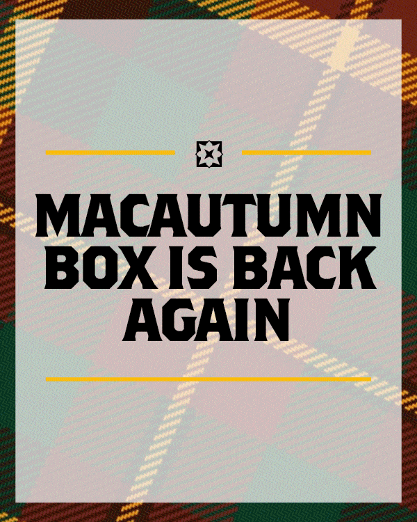 Our comfy MacAutumn Box is back again, just in time for crunchy leaf season.  Put a cup of cocoa in the microwave and cozy up with these fall favorites: