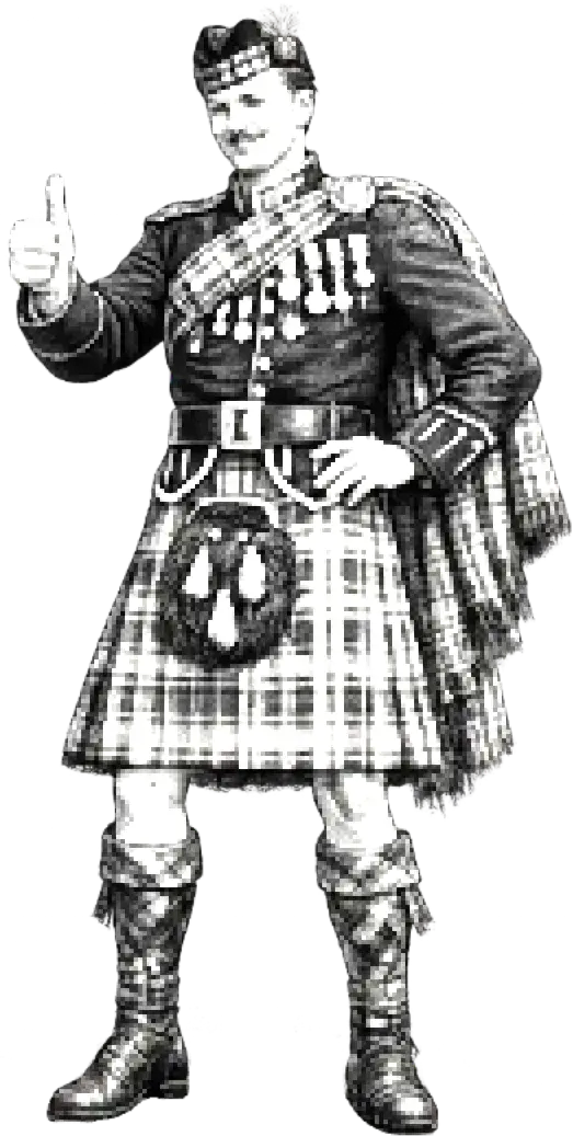 Man wearing a kilt with his thumb up